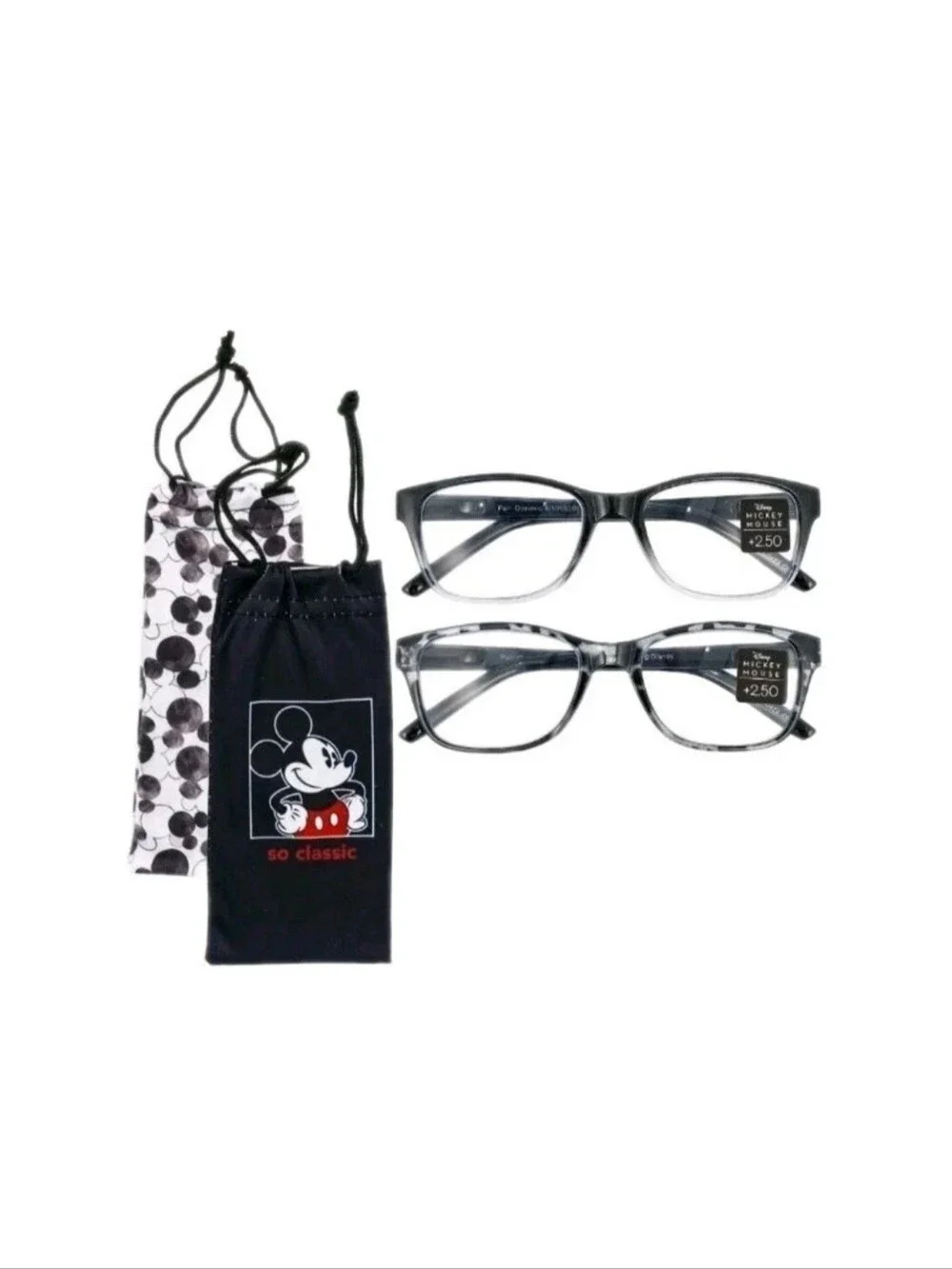 Disney Mickey Mouse Readers +1.50 Reading Glasses Microfiber Pouch 2 Pair